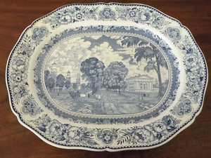 HUGE Wedgwood England 20 X 16", YALE COLLEGE & STATE HOUSE Blue Oval Platter - Picture 1 of 18