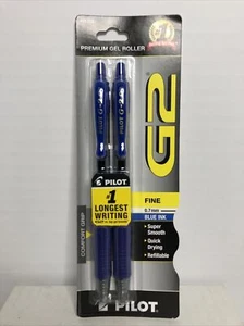 Gel Rollers Pens Pilot G2 Premium 2 Pack Fine 0.7mm Blue Ink Super Smooth - Picture 1 of 6