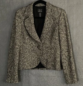 INC International Concepts Shimmery Blk/Wht/Gold Wool Blend Tweed Blazer. Size 8 - Picture 1 of 7