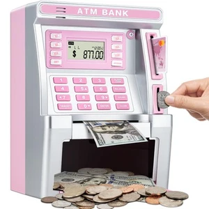 Pink Piggy Bank for , ATM Machine Bank for Real Money with Debit Card, Bill F... - Picture 1 of 7