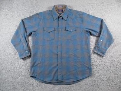 Рубашка Pendleton мужская большая синяя серая тень клетчатая шерсть высококачественная западная одежда - Изображение 1 из 4