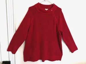Talbots Damen Pullover 2X Plus Rot Popover Tunika Stehkragen Knopf Langarm - Bild 1 von 5