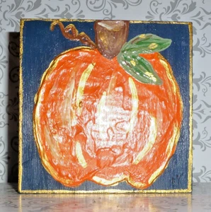 4 ZOLL QUADRATISCHE HANDBEMALTE HERBSTSZENE HOLZ (3) ** *** - Bild 1 von 2