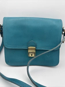 Florence Made in Italy  Turquoise Leather Crossbody Purse Logo Classic Boho Chic - Picture 1 of 14