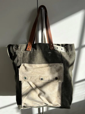 Original Custom Made Vintage US Army Surplus Canvas / Leather Tote Bag - Image 1 of 4