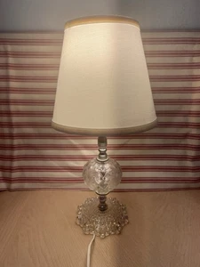 Vintage Glass Boudoir Bedside Lamp With White Shade, 17” tall, Working Condition - Picture 1 of 6