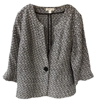 Blazer Chaqueta COLDWATER CREEK Blanco y Negro Espiga Tweed 14P Foto 1 de 4