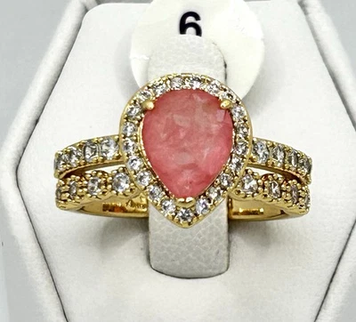 Bomb Party RG65675 Laboratorio Cuarzo Rosa Fusionado con Cuarzo Genuino Chapado en Oro Anillo 9 Foto 1 de 4