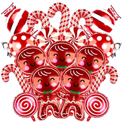 New Best 18 Pcs Christmas Balloons Decorations Large Gingerbread Man Candy Canes - Image 1 of 4