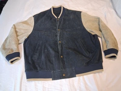 Roundtree & York Soft SuedeVarsity Jacket Mens XXL Navy/Tan Distressed - Image 1 of 4