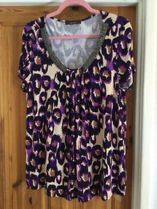 Savoir Beaded Detail Short Sleeve Top Purple Multi Size 14 New without tags - Picture 1 of 2