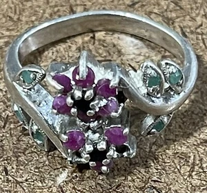 Violet and Green CZ 925 Sterling Silver Ring (Size 7) - Picture 1 of 2