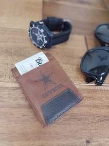 Dallas Cowboys - NFL - Brown Leather Front Pocket Wallet - Men's Pocket Wallet - Picture 1 of 9