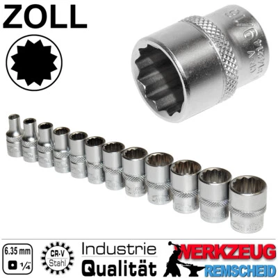 SATRA 12-tlg ZOLL Stecknuss 12-Kant Vielzahn Steckschlüssel Satz 1/4" Harley Werkzeug