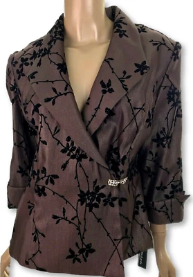 Chaqueta Blazer R&M Richards Talla 8 Marrón/Negro Cristal Cierre Pin Manga 3/4 Foto 1 de 4