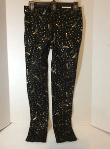 NEW Old Navy Size 14 Girls Black Rockstar Jeggings with Gold Stars Extra Stretch - Picture 1 of 6