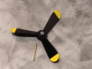 ONE  5.5"  Airplane Whirligig Propeller painted  3 BLADE MAHOGANY  WOOD - Picture 1 of 4