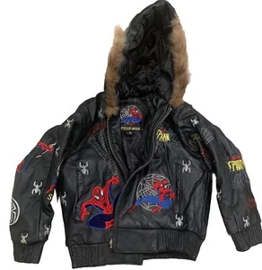 VINTAGE RARE Spider-Man Leather Jacket YOUTH Medium Marvel Kids Disney Y2K - Picture 1 of 4