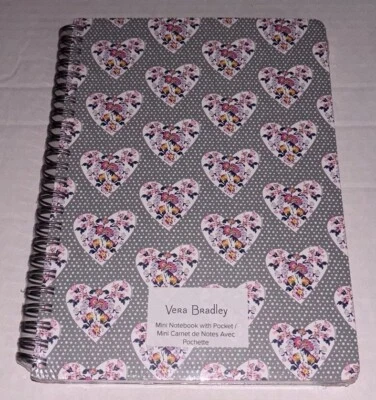 Vera Bradley Mini Notebook With Pocket, Mon Amour Gray, Hearts, NWT - Image 1 of 4