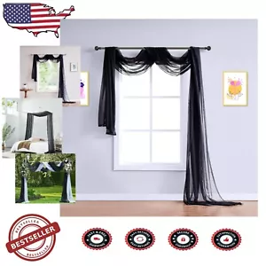 Classic 30-foot Sheer Black Window Scarf - Perfect for Bed Canopy & Parties - Picture 1 of 11