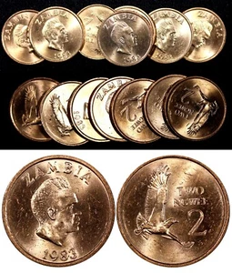 Zambia Kenneth Kaunda 1983 2 Ngwee GEM BU KM# 10a RANDOM PICK (1 Coin) (83) - Picture 1 of 7