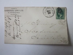 US 1871 COVER PHILADELPHIA PENNSYLVANIA ROMBERGER LONG & CO STAMP #147 - Picture 1 of 3