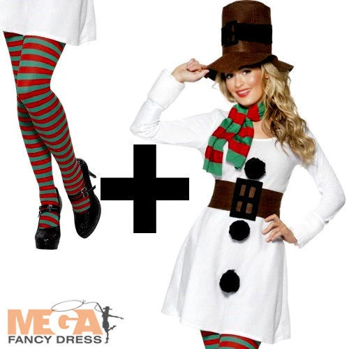 Miss Snowman + Tights Ladies Christmas Fancy Dress Festive Xmas Womens Costume - Image 1 of 1