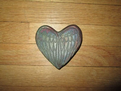 Signed JEREMY DILLER Angel Wings-Embossed Blessed Heart Hand-Made Raku Pottery - Image 1 of 3