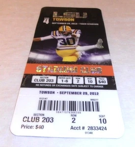 VINTAGE 2012 LSU TIGERS VS. TOWSON TIGERS OLD TICKET  - Picture 1 of 1