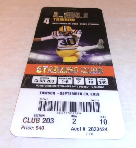 VINTAGE 2012 LSU TIGERS VS. TOWSON TIGERS OLD TICKET Cover