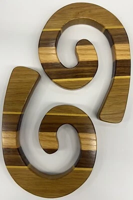 Rompecabezas de madera exótica 2 en 1 diseño espiral trivet hecho a mano firmado (JB 12’) Foto 1 de 4