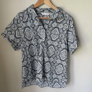 Woolrich Womens Short Sleeve Cotton Blend Lightweight Paisley Blouse Sz L Blue - Picture 1 of 8