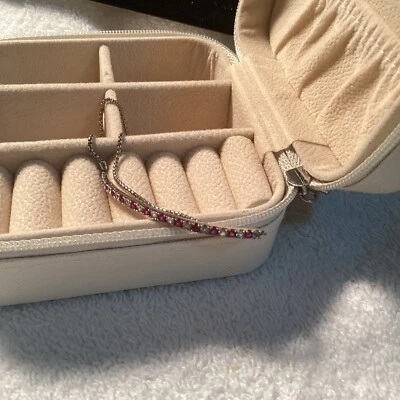 Lab-Grown Ruby And Diamond Sterling Silver Bolo Bracelet - Image 1 of 3