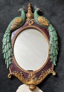 Mid Century Modern Double Peacock Gilt Wall Mirror Heavy Resin 19”Hx12”W - Picture 1 of 19