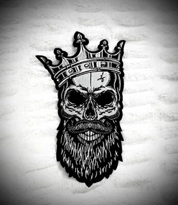 Large Biker Patch Bearded Skull Iron On Embroidered Jacket Applique 11.75" Crown - Picture 1 of 1
