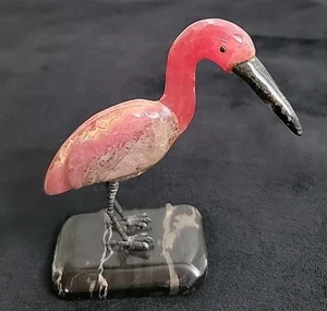  RHODOCHROSITE GEM STONE BIRD FIGURINE VINTAGE 80S ARGENTINA BUMBLE BEE JASPER  - Picture 1 of 11