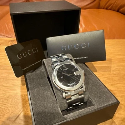 GUCCI G Chrono Day Date Quartz Watch YA101305 101M SS Stainless Black Dial - Image 1 of 4