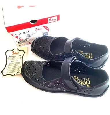 Zapatos de cuero Rieker 38 7 para mujer con una correa negros cómodos recortes Celia *TAL CUAL Foto 1 de 4