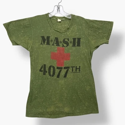 Vintage 80s MASH Shirt Large Green M.A.S.H. 4077th TV promo SCREEN STARS USA - Image 1 of 4