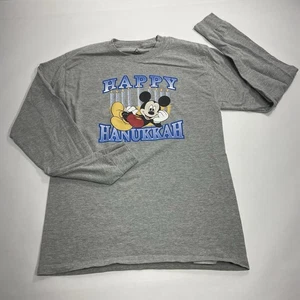 Disney Happy Hanukkah Long Sleeve T-Shirt Mickey Mouse Gray Unisex Medium - Picture 1 of 6