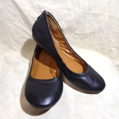 🩰 Lucky Brand Ballet Flats sz 6 M (36.5) Black Leather; Zipper Heel Accents - image 1 of 4