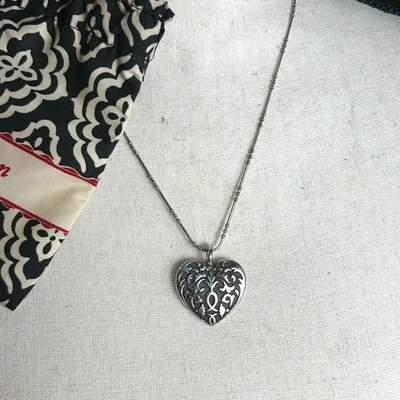 Brighton Cordoba Heart Necklace 20" Reversible Pendant Silver Plated & Cloth Bag - Image 1 of 4