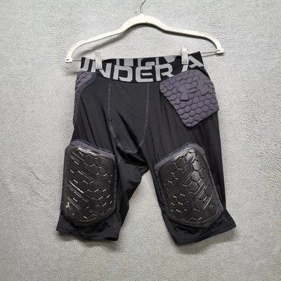Under Armour Boy Activewear Shorts L Black Game Day Logo Football Padded READ - Image 1 of 4
