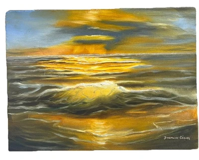 Pintura al óleo de colección a bordo playa náutica costera puesta de sol firmada por Frances Carson Foto 1 de 4