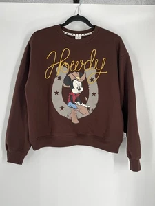 MICKEY & FRIENDS women's brown sweatshirt XS embellished HOWDY western graphic - Picture 1 of 9
