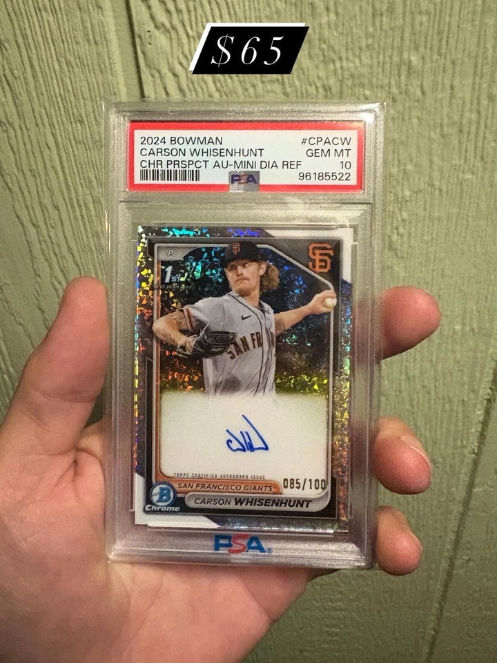 2024 年 Bowman Chrome Carson Whisenhunt 迷你钻石折射器签名 1 号 / 100 PSA 10 — 第 1/1 张图片