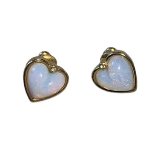 Whiting and Davis Gold Filled HEART SHAPED Opal Earrings For Pierced Ears CZ - Picture 1 of 3