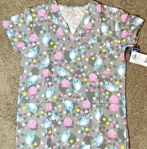 NWT Women's XS Pediatric/Seal Star I Love Scrubs Scrub Top - Picture 1 of 1