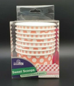 Juego de 8 tazas y cucharas rosa para fiesta estilo #1 Home Living Sweet Scoops nuevo en caja - Imagen 1 de 2