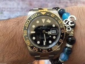 Namaste Jewelry Black Onyx blue Agate OM Stone Bead Yoga Evil Eye Free Bracelet - Picture 1 of 12